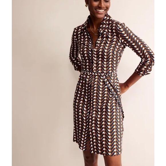 BODEN Jessie Jersey Shirt Dress Pumpkin Chevron Geo 10 - Picture 11 of 12